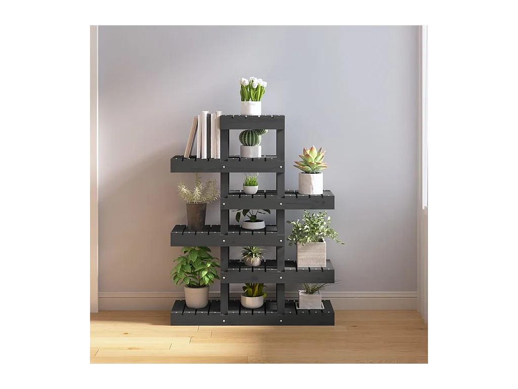Support à plantes Gris 85x25x109,5 cm Bois massif de pin