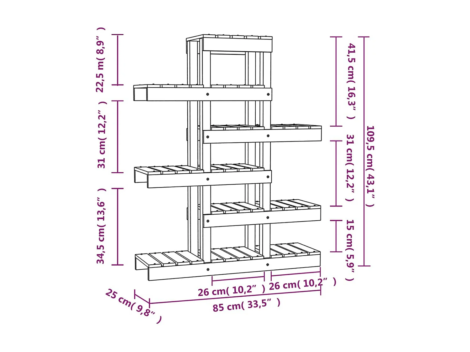 Support à plantes Gris 85x25x109,5 cm Bois massif de pin