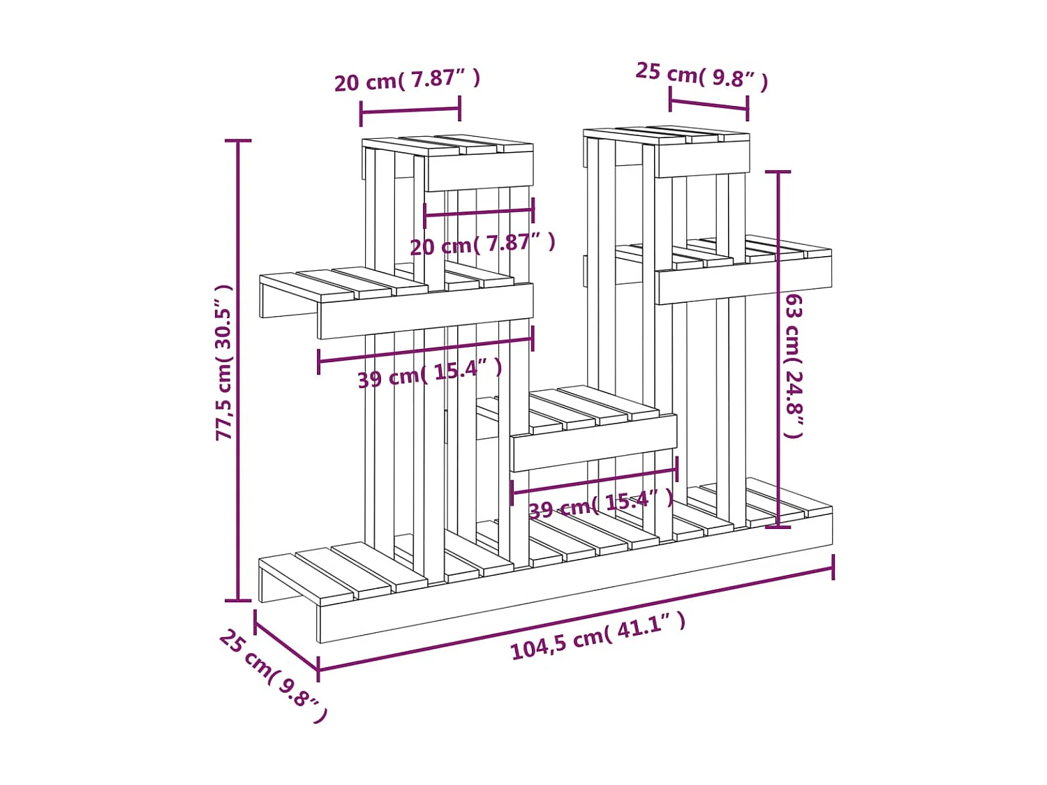 Support à plantes 104,5x25x77,5 cm Bois massif de pin