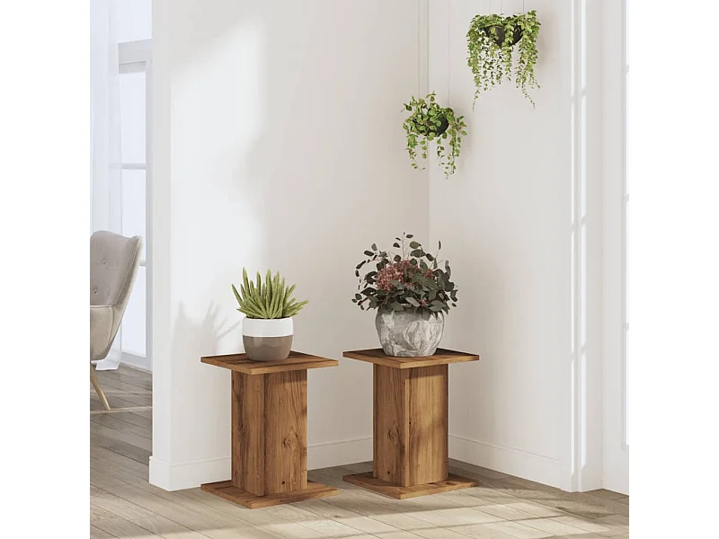 Soportes para plantas 2 piezas de madera de ingeniería de roble artesanal