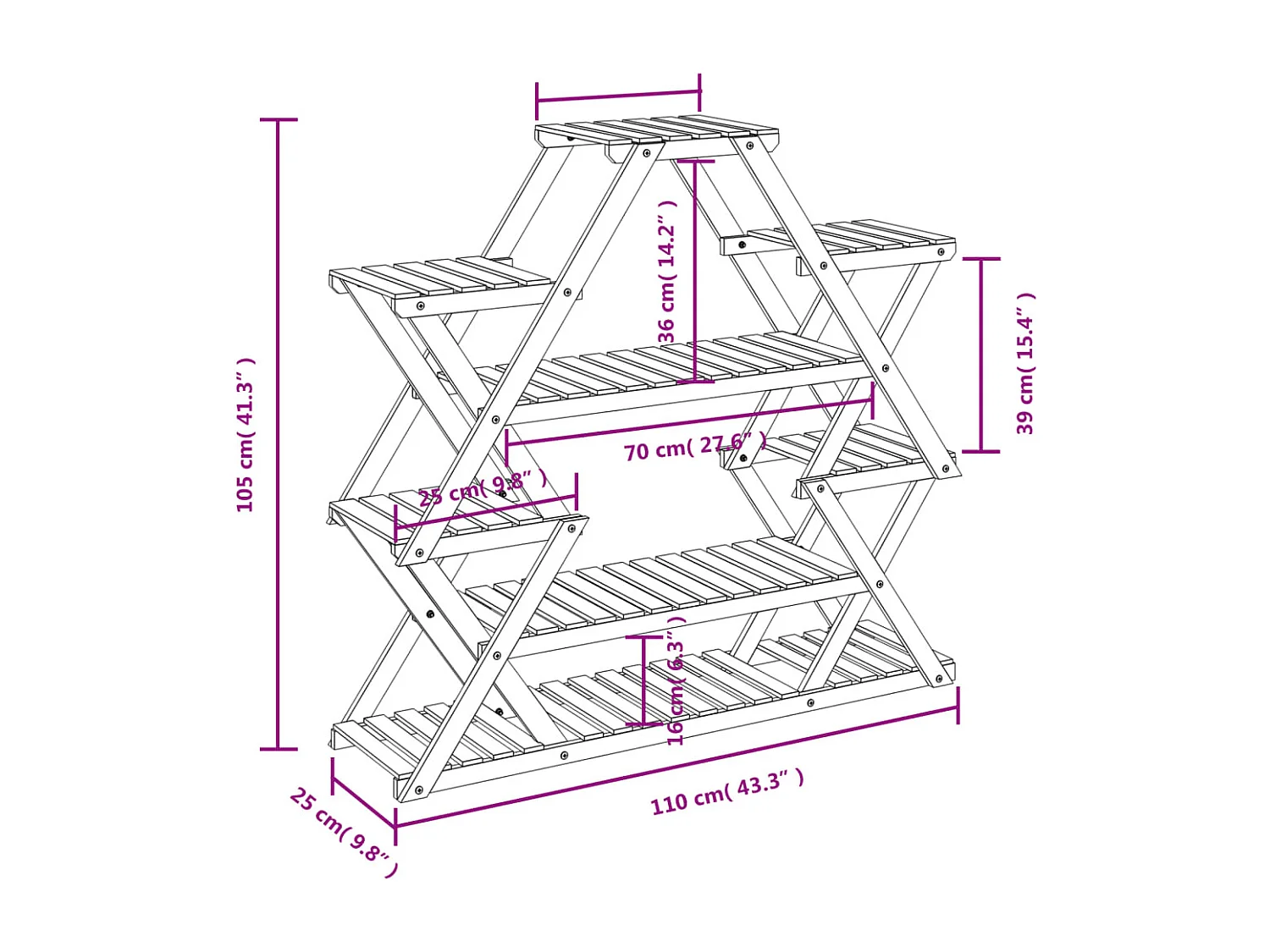 Puesto de flores 110x25x105 cm madera maciza de abeto