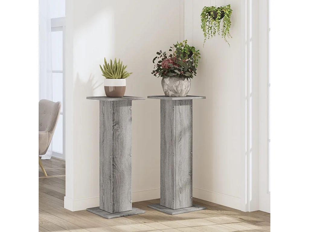 Soportes para plantas de 2 piezas, madera de ingeniería gris Sonoma