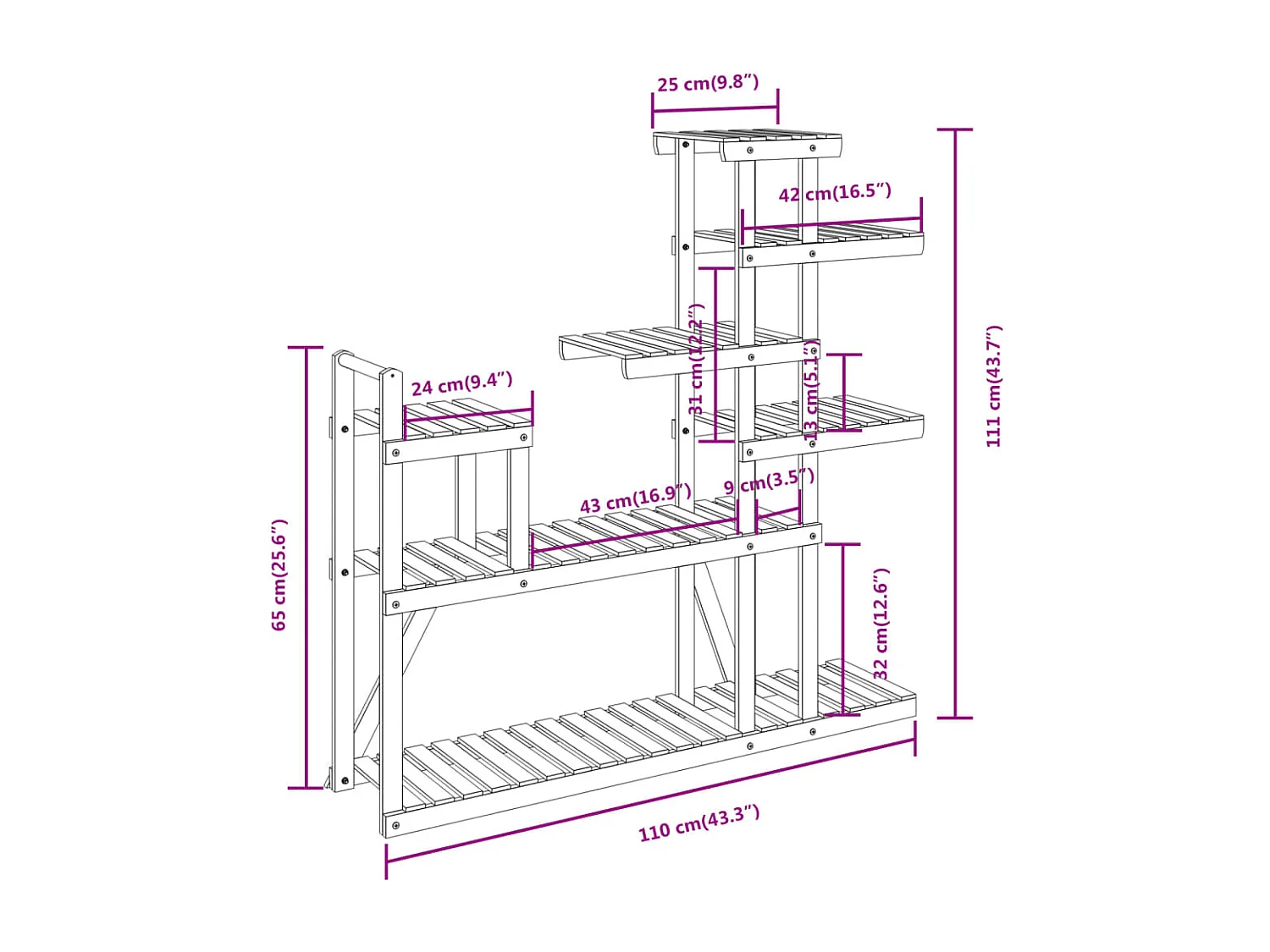 Support à fleurs 110x25x111 cm bois massif de sapin