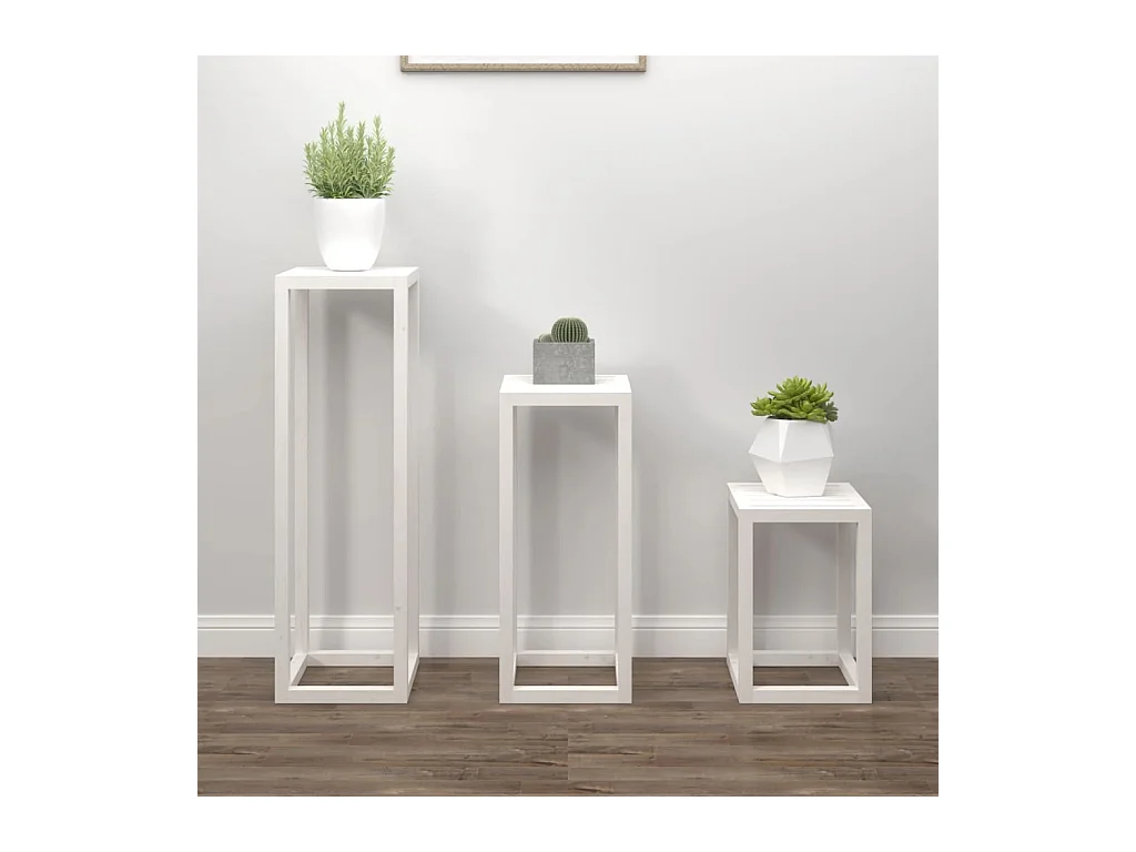 Set di 3 portavasi in legno di pino massello bianco