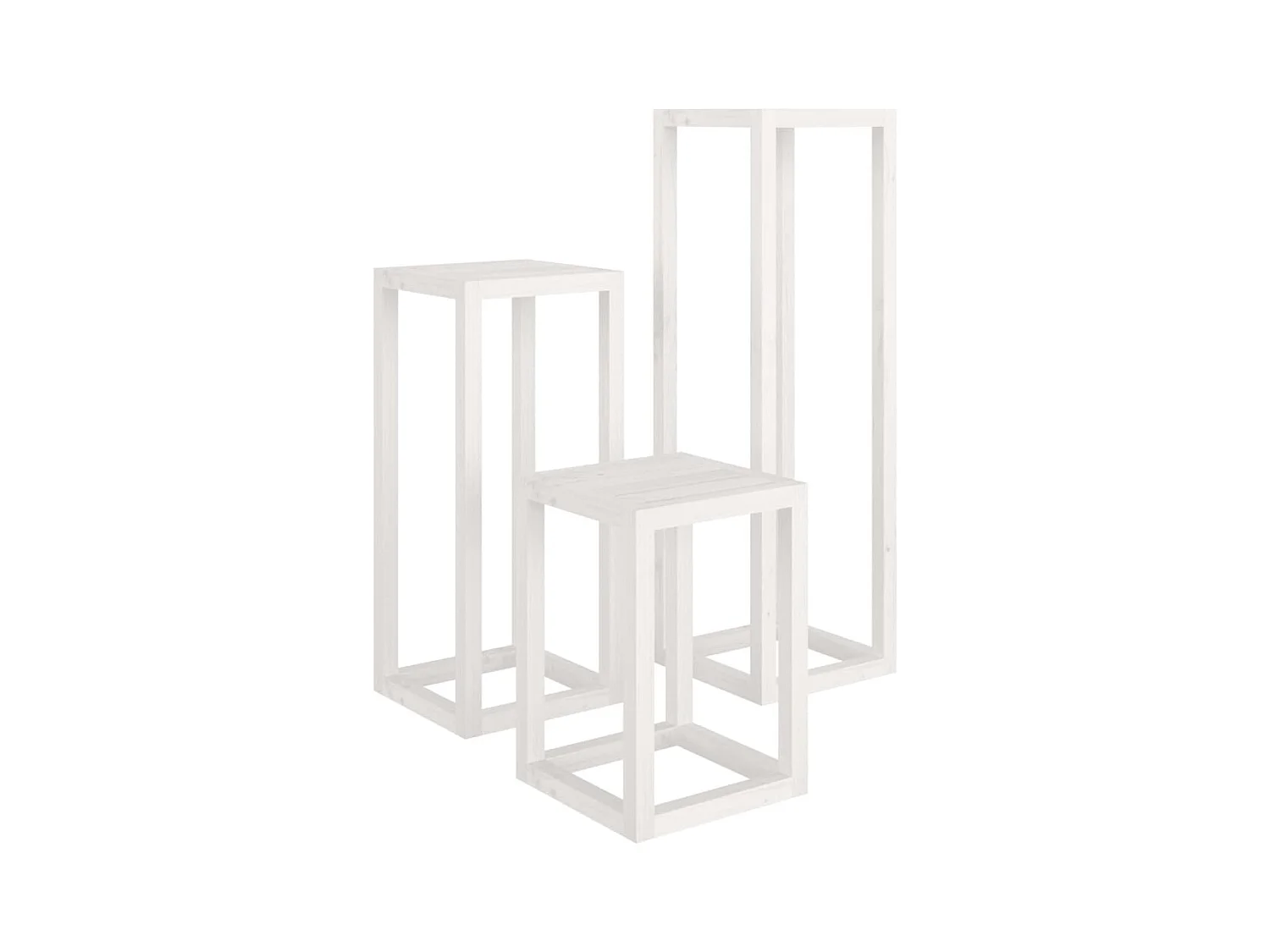 Set di 3 portavasi in legno di pino massello bianco