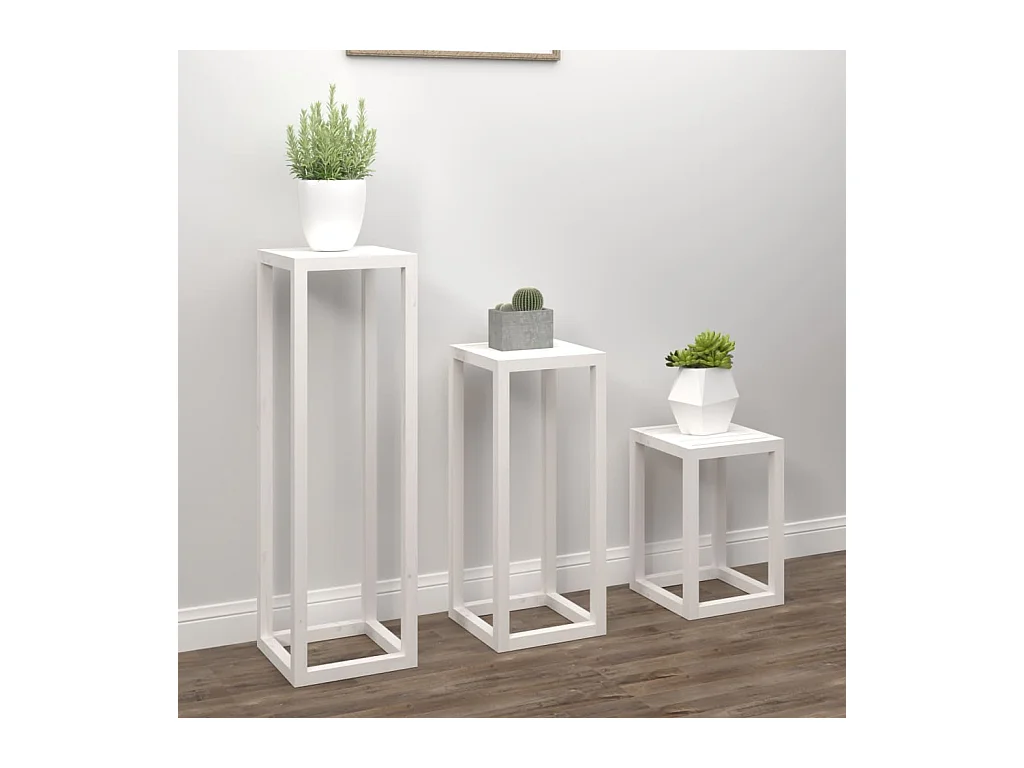 Set di 3 portavasi in legno di pino massello bianco