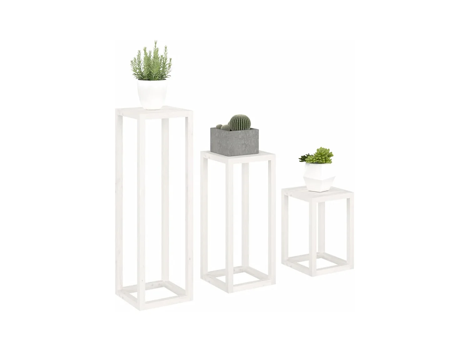 Set di 3 portavasi in legno di pino massello bianco