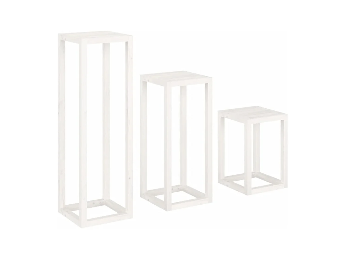 Set di 3 portavasi in legno di pino massello bianco