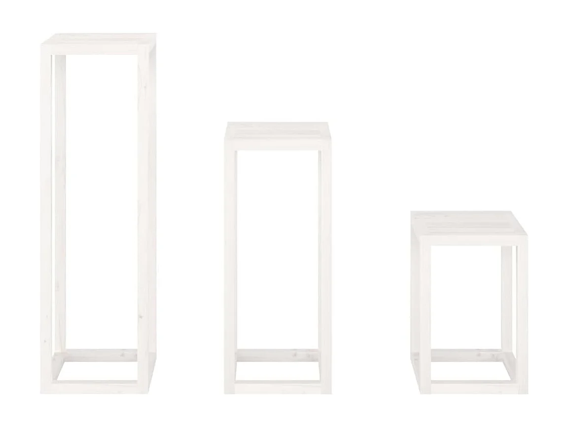 Set di 3 portavasi in legno di pino massello bianco