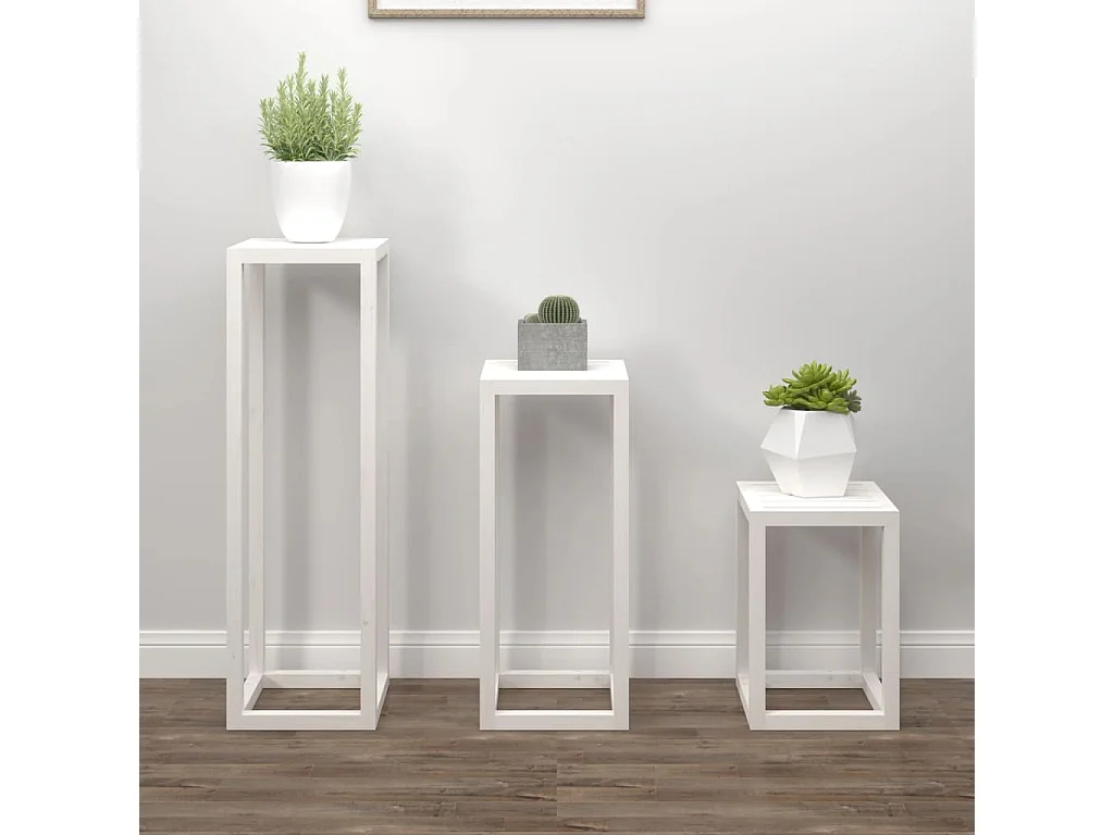 Ensemble de supports pour plantes 3pcs Blanc Bois de pin massif