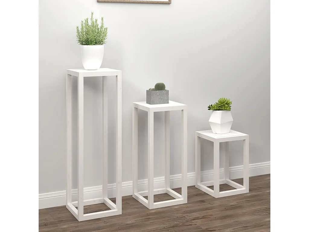 Ensemble de supports pour plantes 3pcs Blanc Bois de pin massif