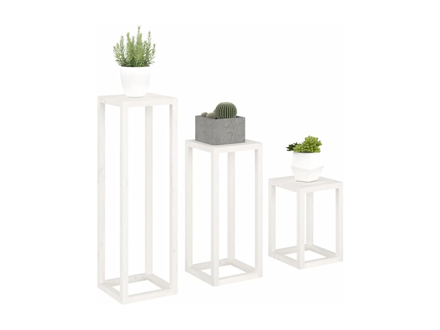 Ensemble de supports pour plantes 3pcs Blanc Bois de pin massif