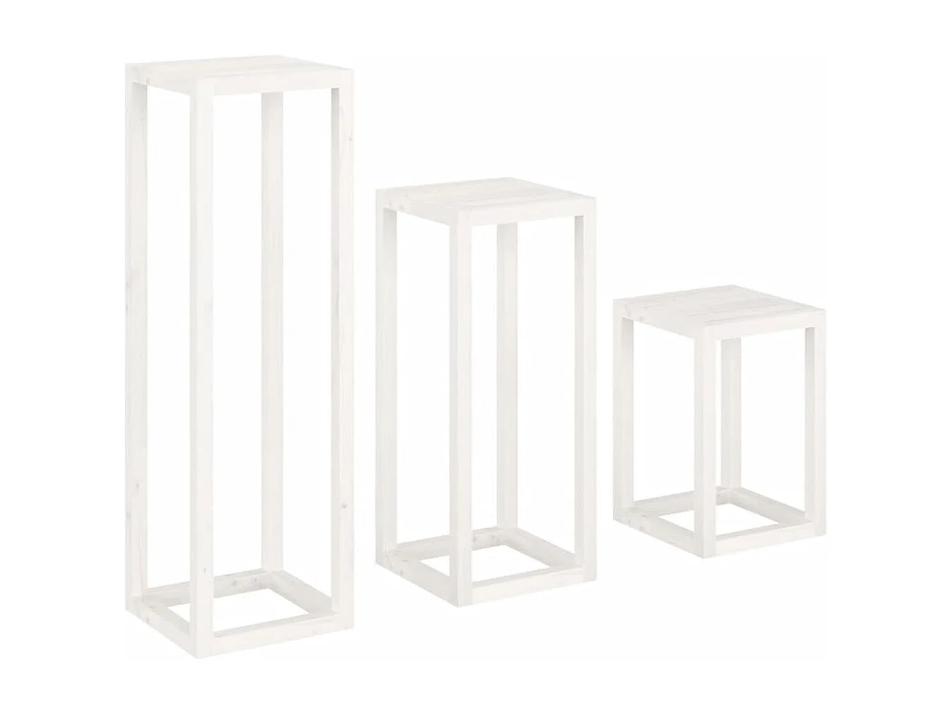 Ensemble de supports pour plantes 3pcs Blanc Bois de pin massif
