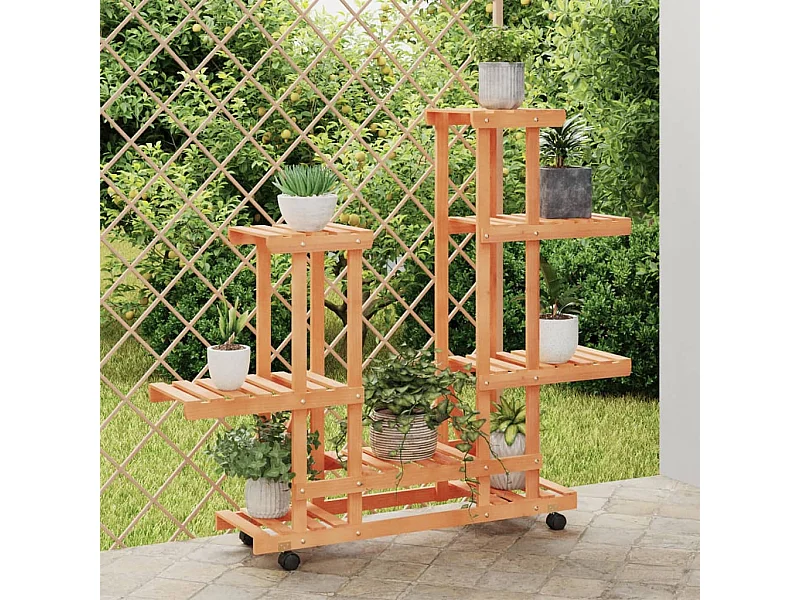 Soporte para flores con ruedas 95x25x101 cm madera maciza de abeto