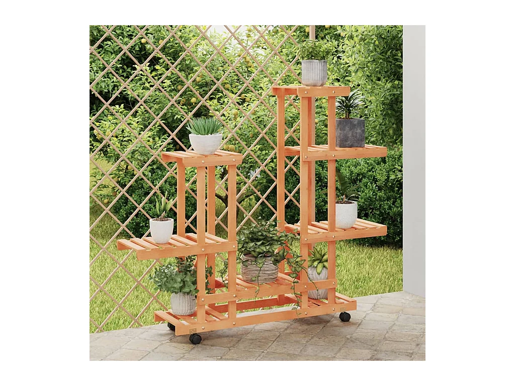 Soporte para flores con ruedas 95x25x101 cm madera maciza de abeto