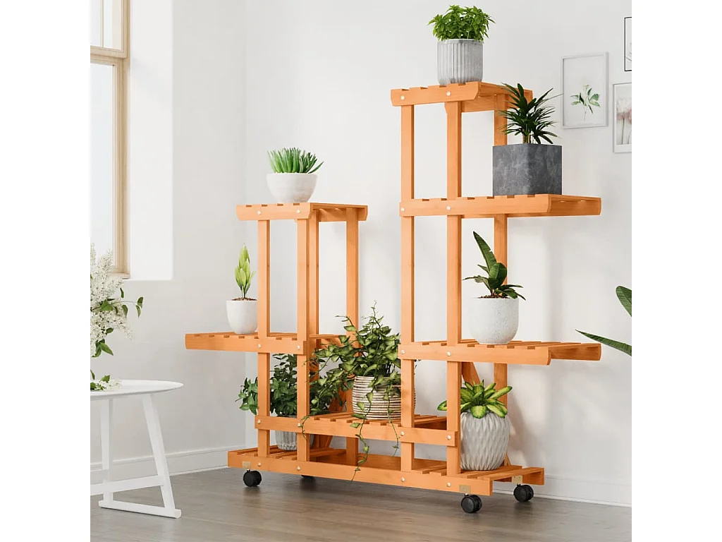 Support à fleurs avec roues 95x25x101 cm bois massif de sapin