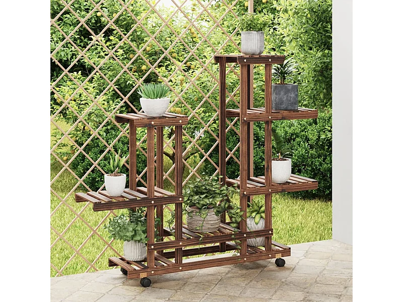 Soporte para flores con ruedas 95x25x101 cm madera maciza de abeto