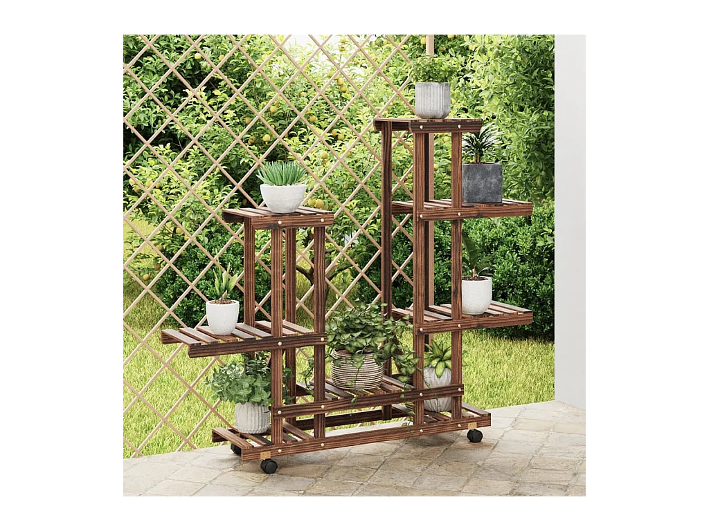 Soporte para flores con ruedas 95x25x101 cm madera maciza de abeto