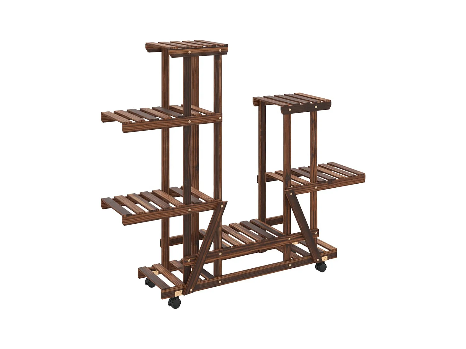 Soporte para flores con ruedas 95x25x101 cm madera maciza de abeto