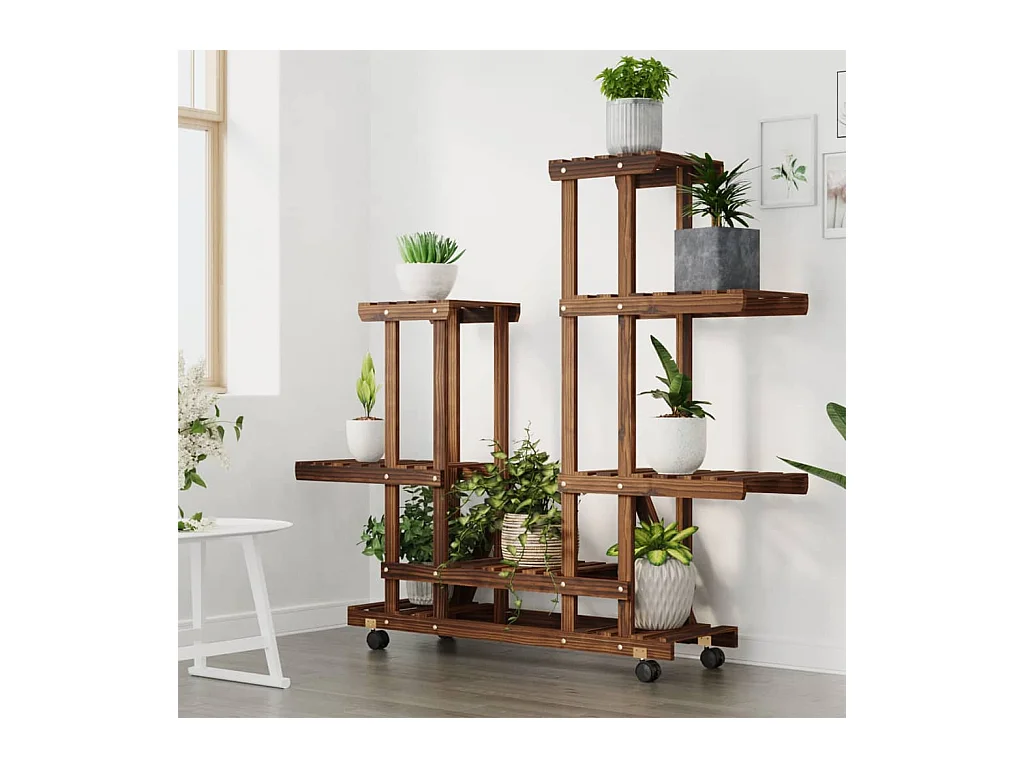 Soporte para flores con ruedas 95x25x101 cm madera maciza de abeto