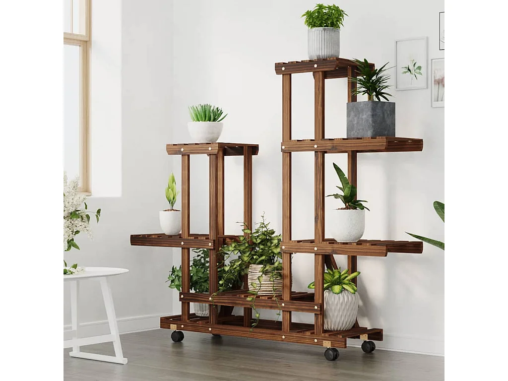 Support à fleurs avec roues 95x25x101 cm bois massif de sapin