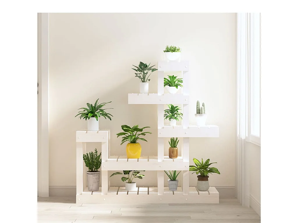 Support à plantes Blanc 92x25x97 cm Bois massif de pin