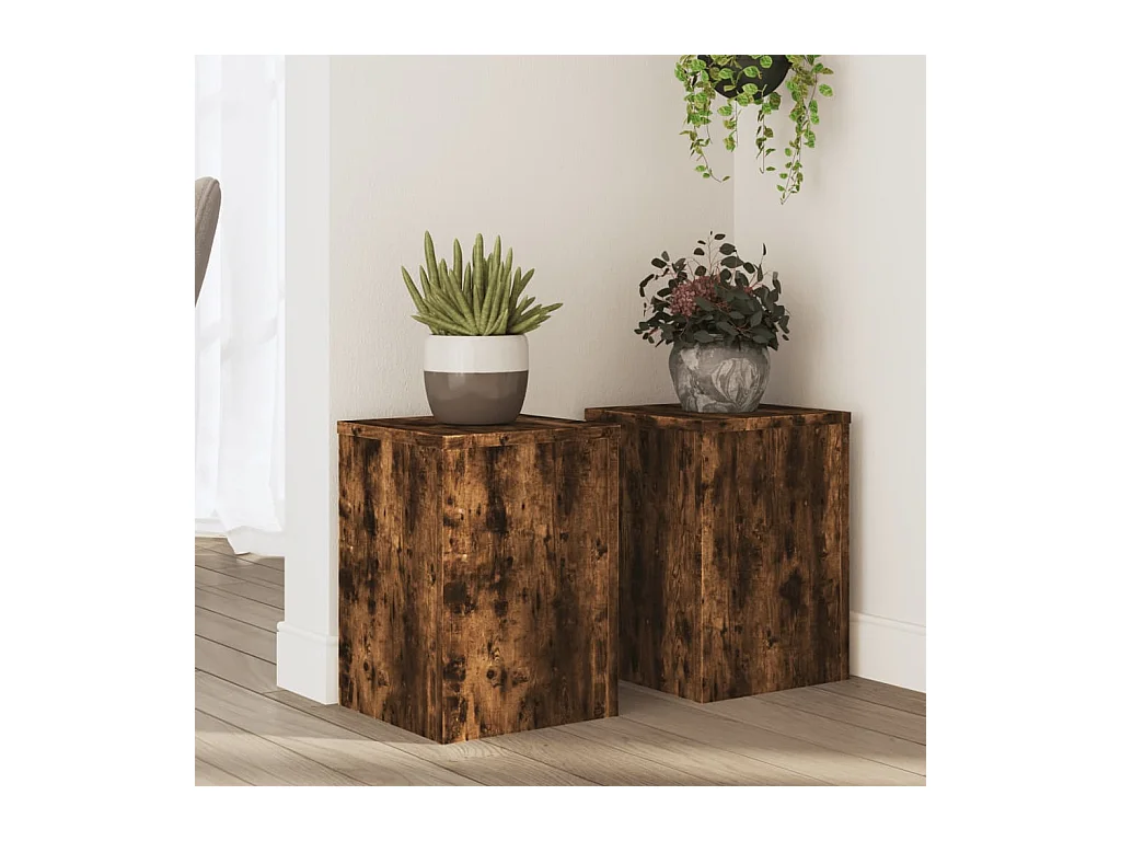 Supports pour plantes 2 pcs chêne fumé bois d'ingénierie