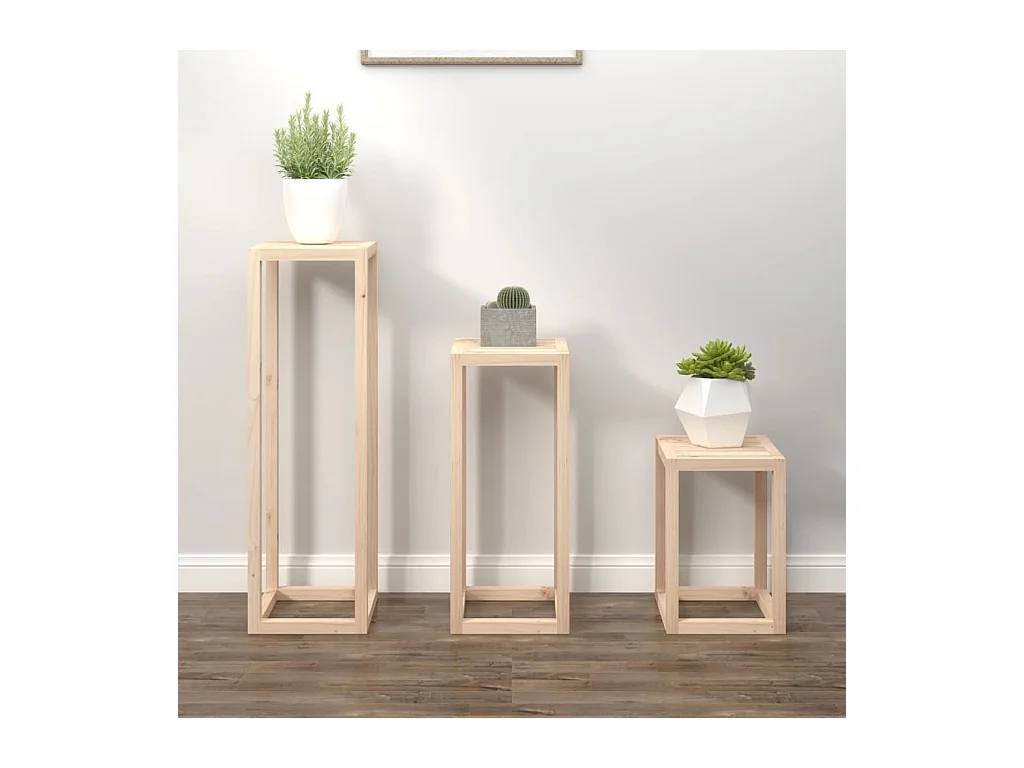 Set di 3 portavasi in legno massello di pino