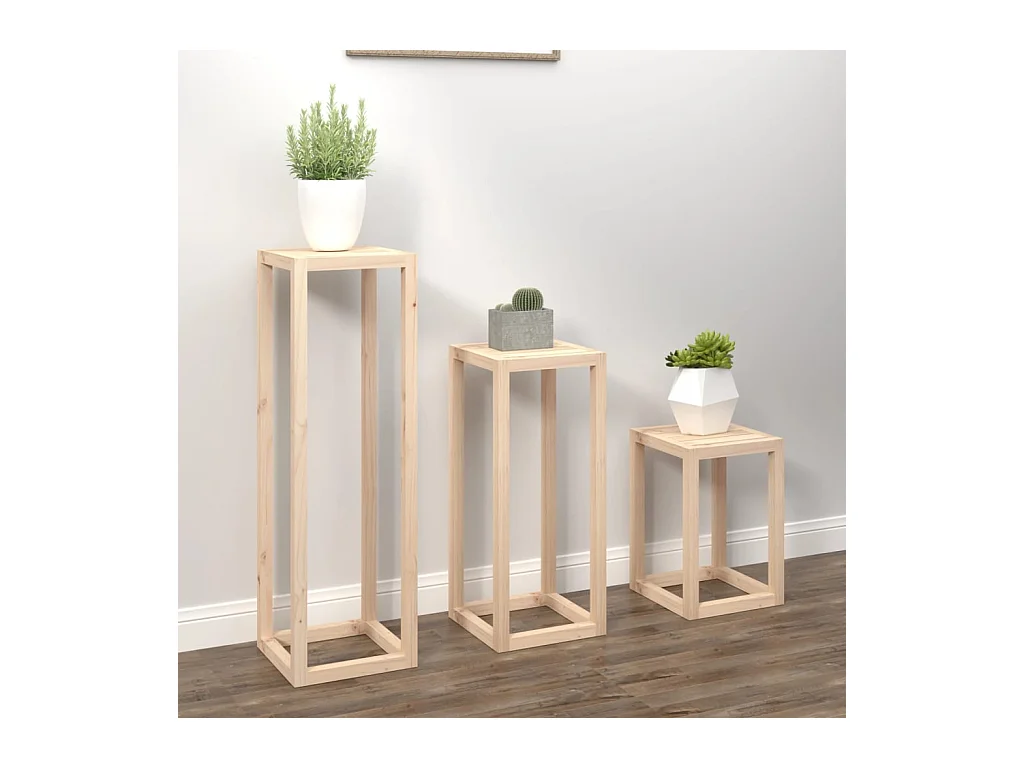 Set di 3 portavasi in legno massello di pino