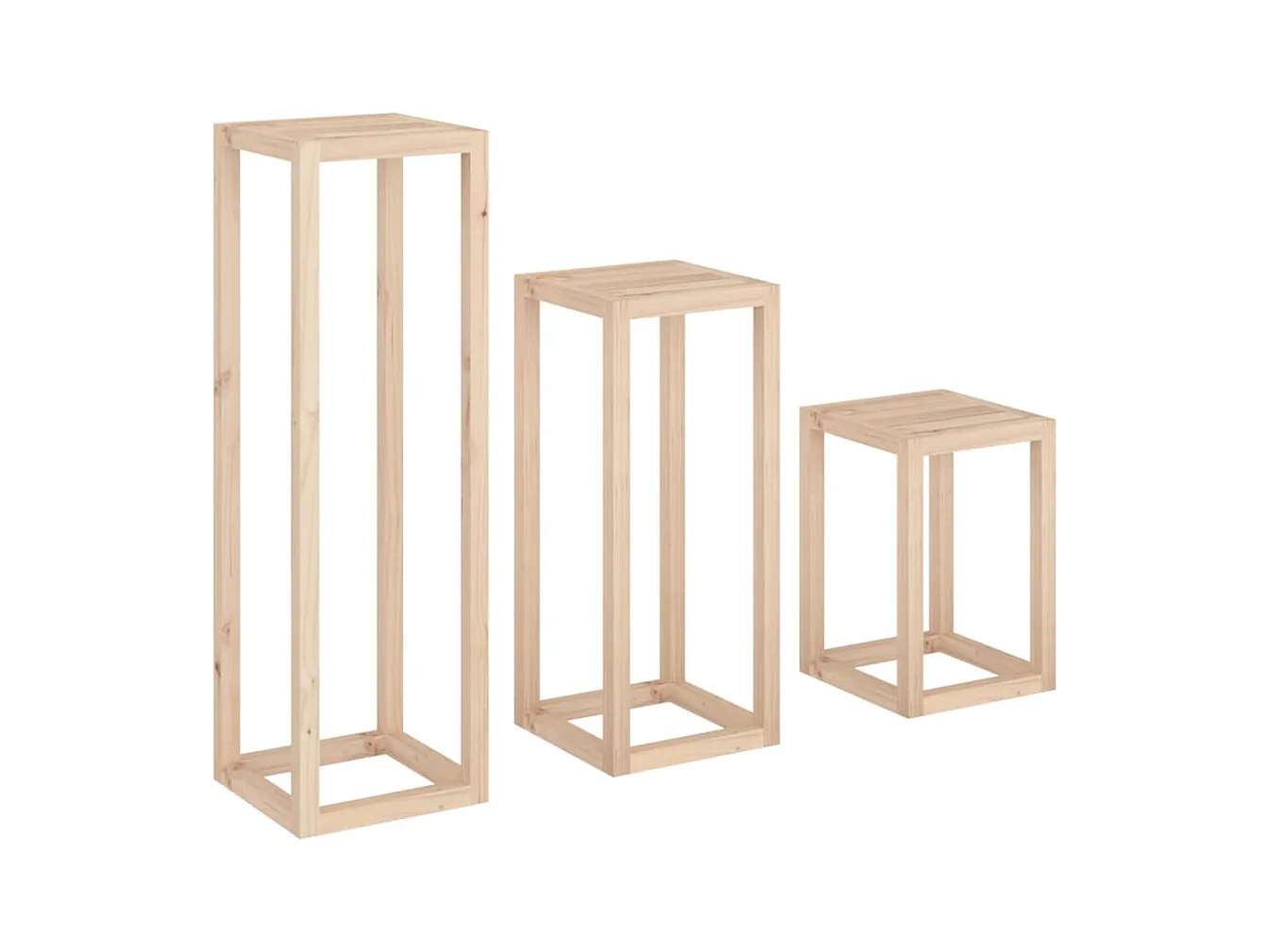 Set di 3 portavasi in legno massello di pino