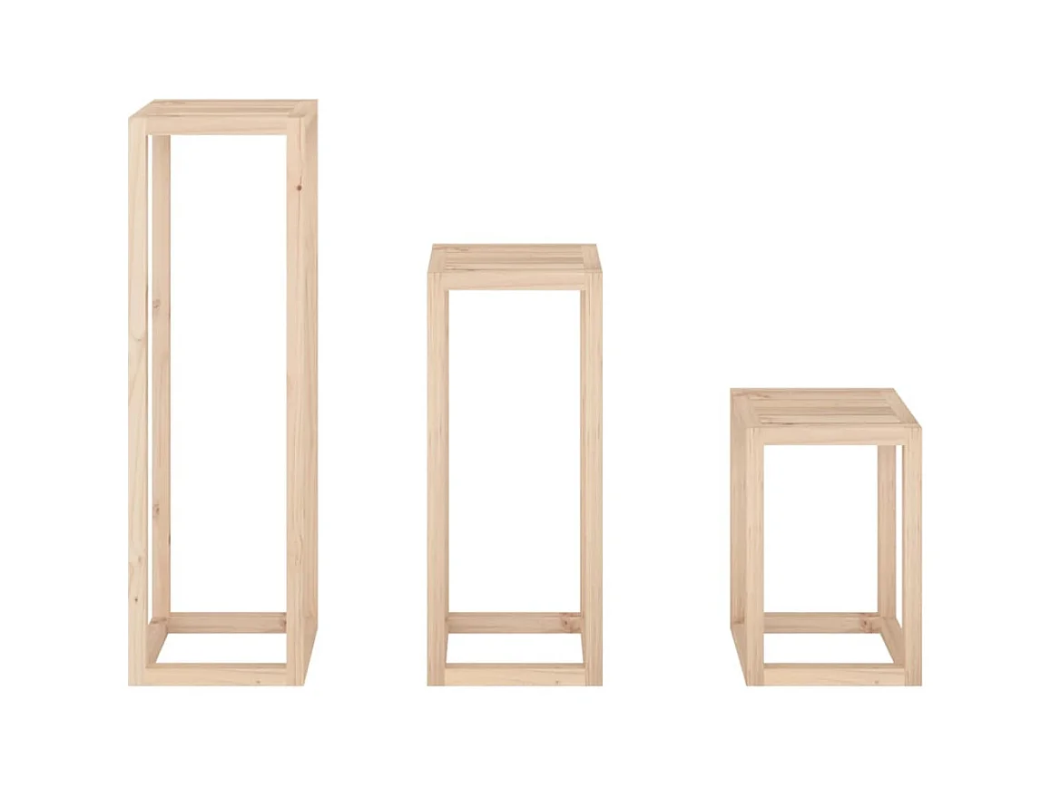 Set di 3 portavasi in legno massello di pino