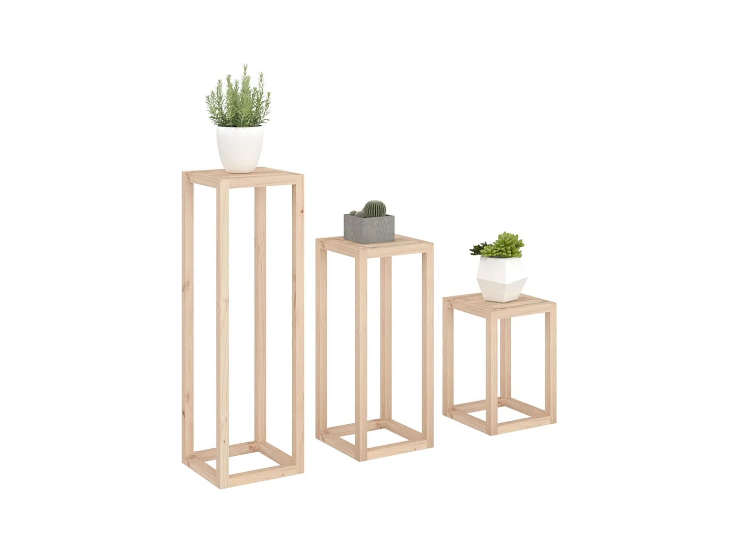 Set di 3 portavasi in legno massello di pino