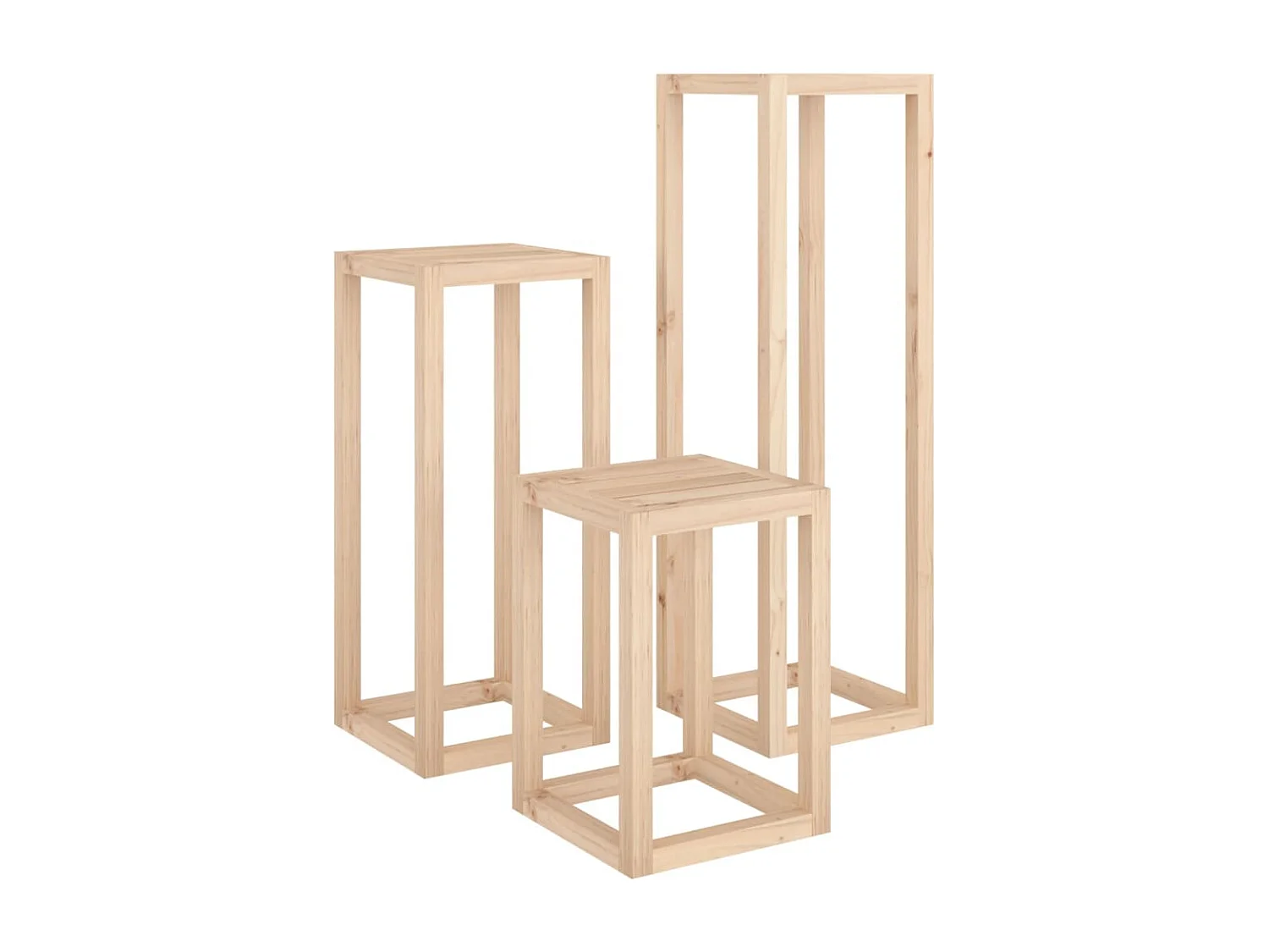 Ensemble de supports pour plantes 3 pcs Bois de pin massif