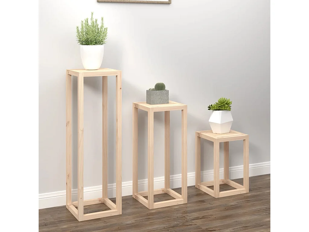 Ensemble de supports pour plantes 3 pcs Bois de pin massif