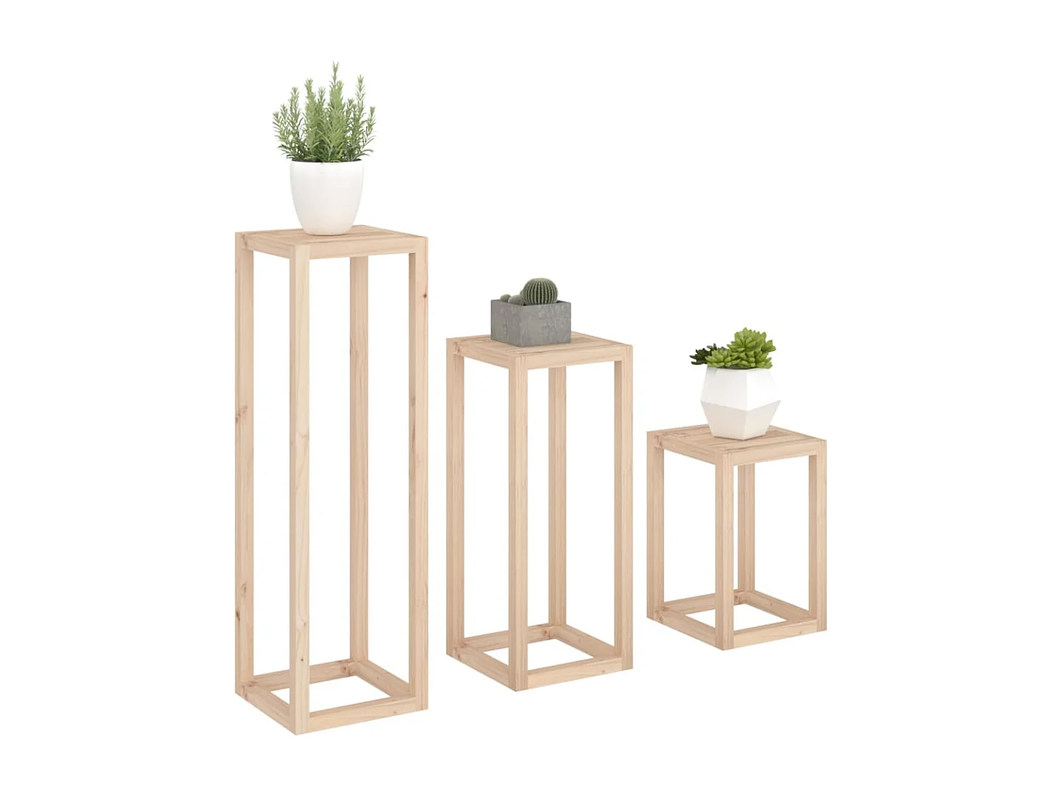 Ensemble de supports pour plantes 3 pcs Bois de pin massif