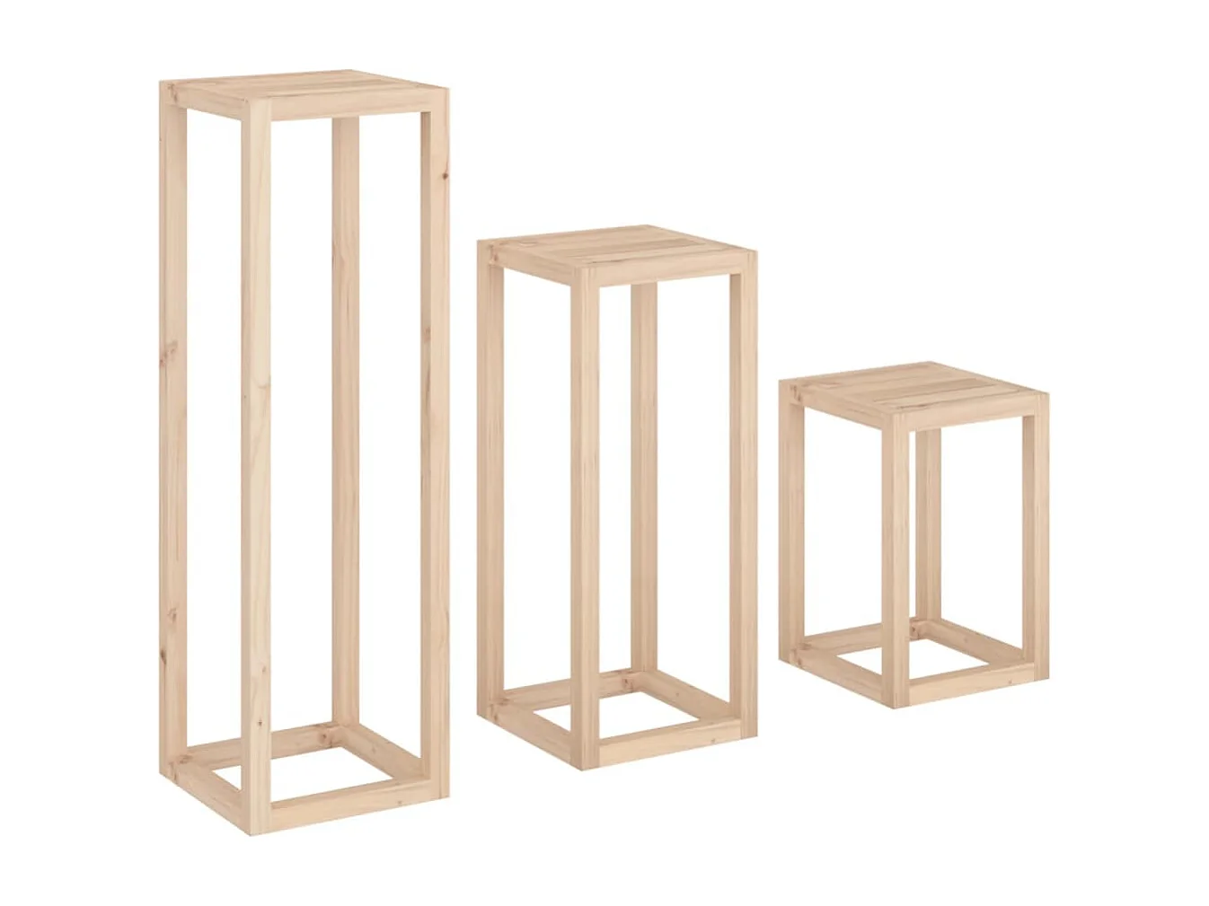 Ensemble de supports pour plantes 3 pcs Bois de pin massif