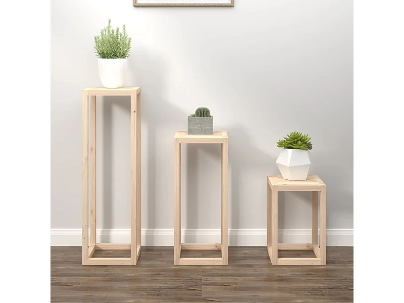 Ensemble de supports pour plantes 3 pcs Bois de pin massif