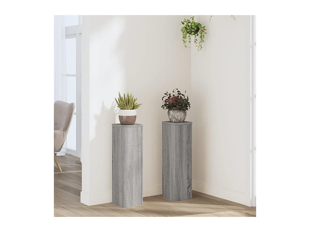 2-delige plantenstandaard, Sonoma grijs bewerkt hout