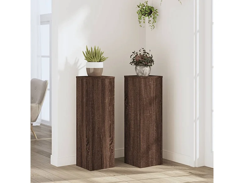 Soportes para plantas 2 piezas de madera de ingeniería de roble marrón