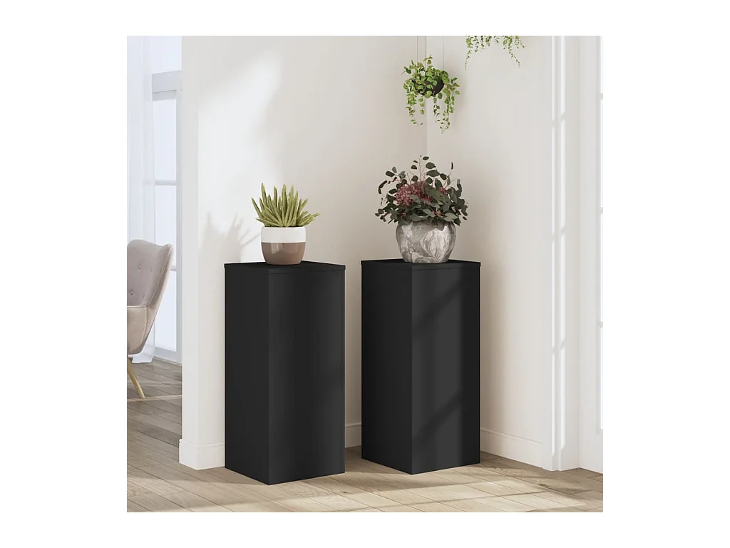 Portavasi 2 pezzi neri 30x30x70 cm in legno ingegnerizzato