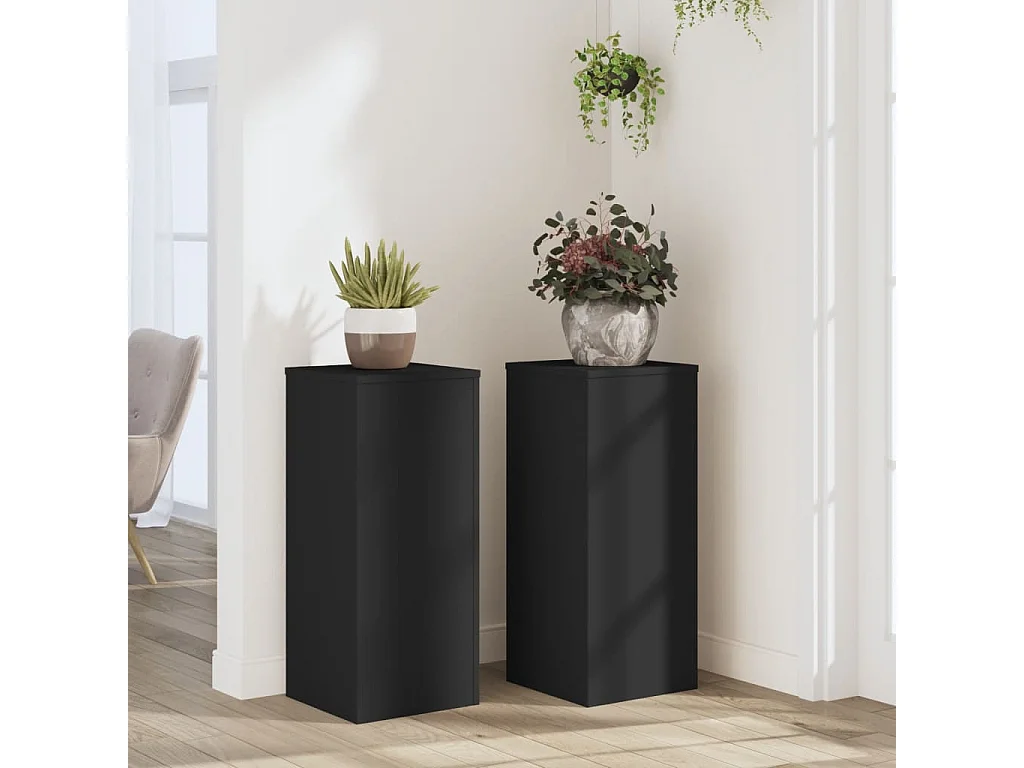 Plantenstandaards 2 stuks zwart 30x30x70 cm bewerkt hout