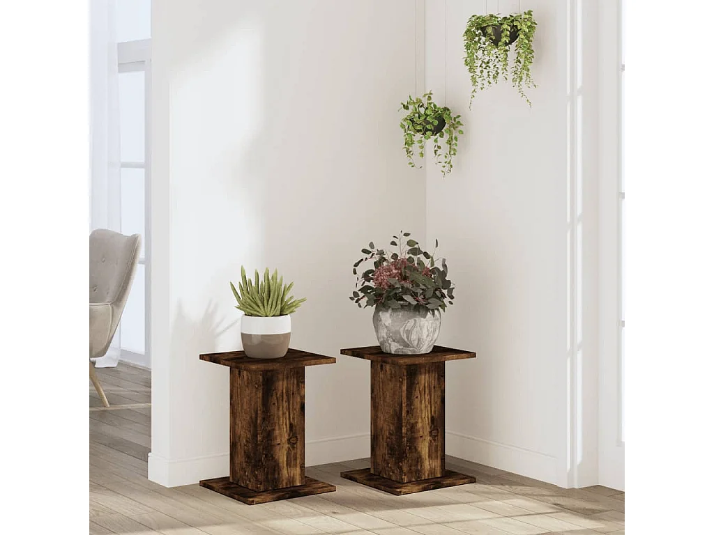 Supports pour plantes 2 pcs chêne fumé bois d'ingénierie