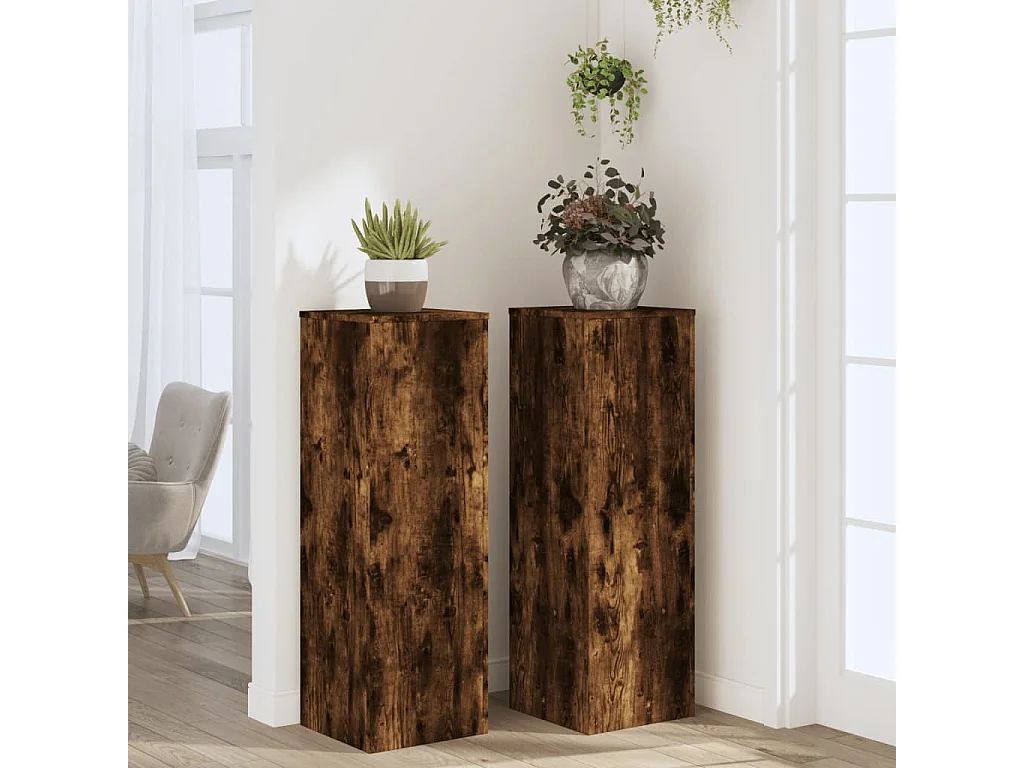 Supporti per piante 2 pezzi in legno ingegnerizzato di rovere affumicato