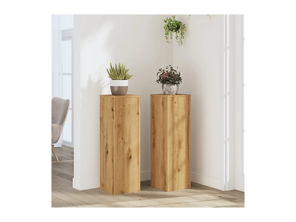 Soportes para plantas 2 piezas de madera de ingeniería de roble artesanal