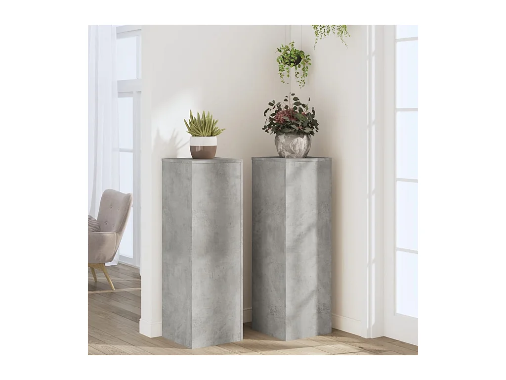 Supports pour plantes 2 pcs gris béton bois d'ingénierie