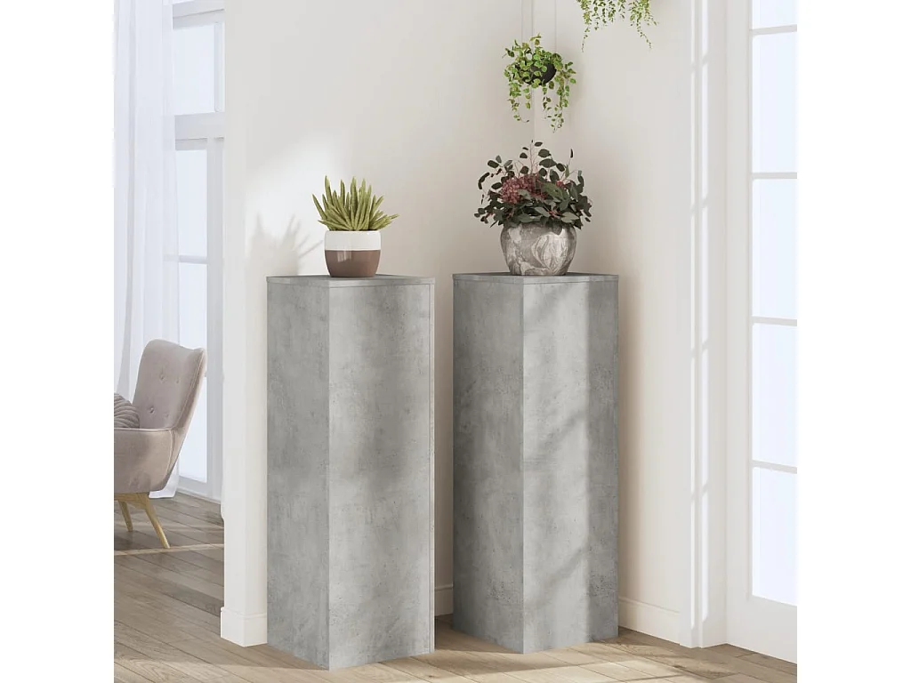 Supports pour plantes 2 pcs gris béton bois d'ingénierie