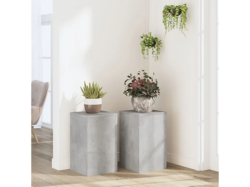 Soportes para plantas 2 piezas de madera de ingeniería de hormigón gris