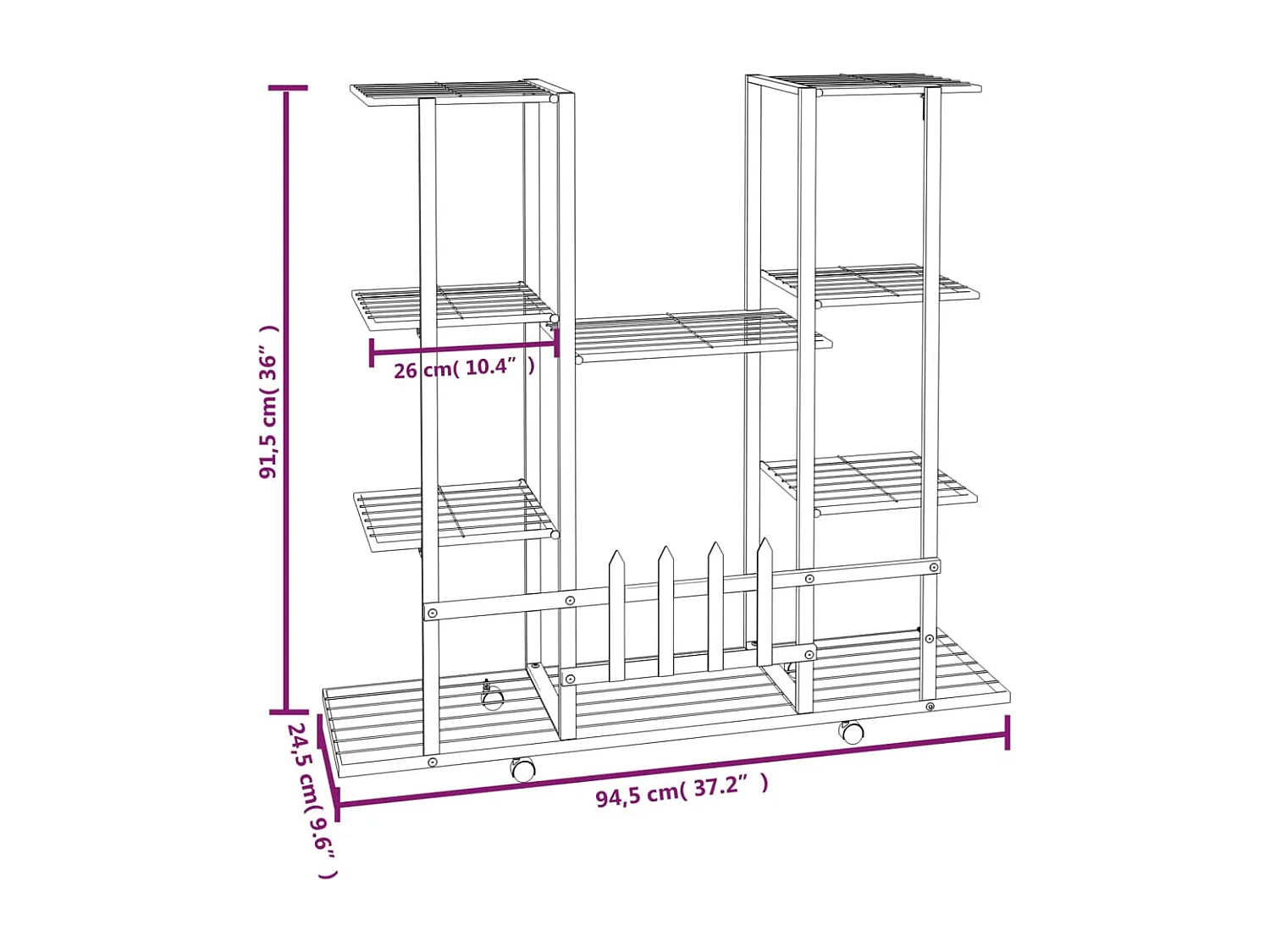 Jardinière avec roues 94,5x24,5x91,5 cm Noir Fer