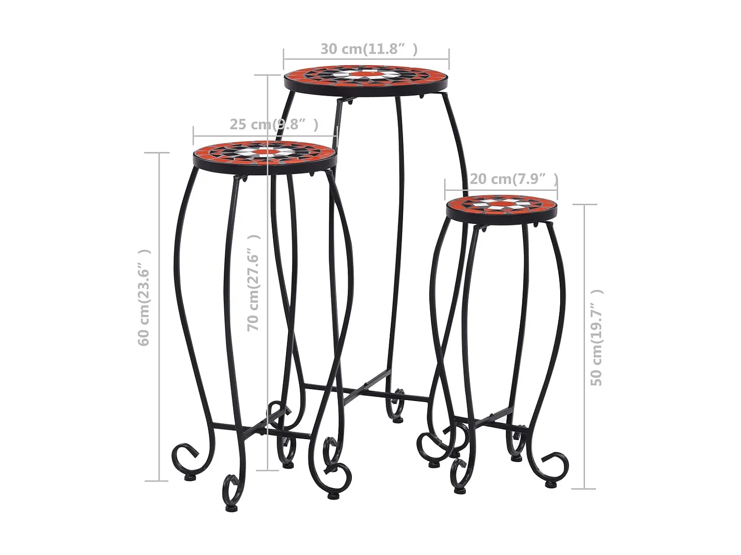 Tables mosaïque 3 pcs Terre cuite et blanc Céramique