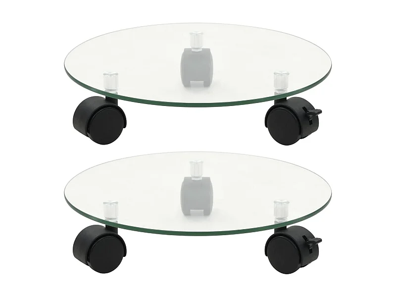 Supporto per piante con ruote 2 pezzi in vetro temperato rotondo 28 cm